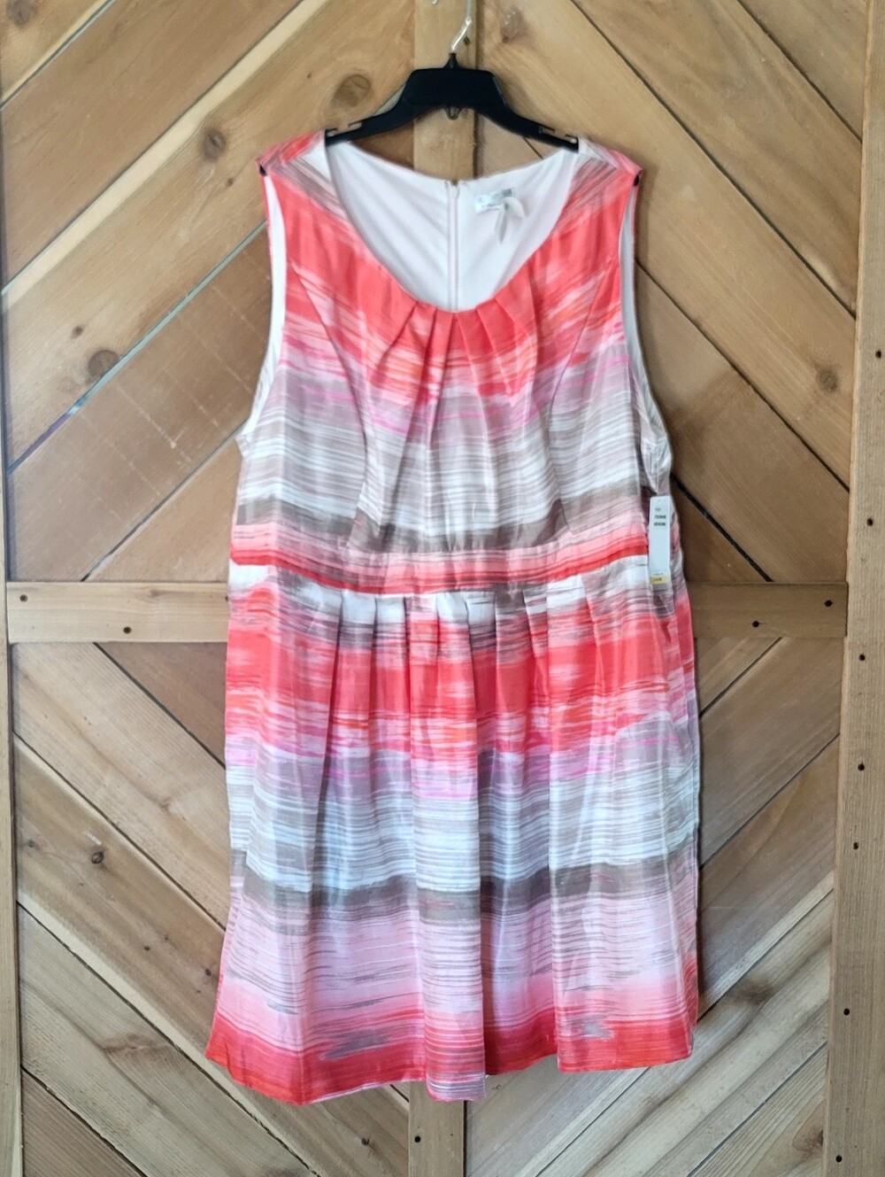 Robbie Bee Pink Coral Striped Pleated Dress